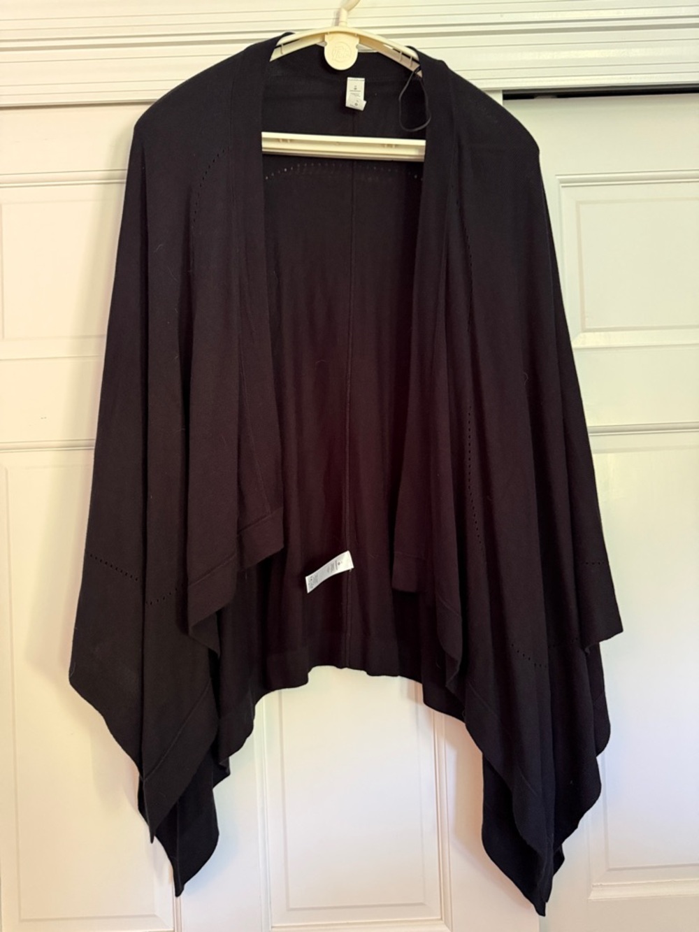 lululemon athletica Black Open-Front Draped Poncho Sweater with decorative detai
